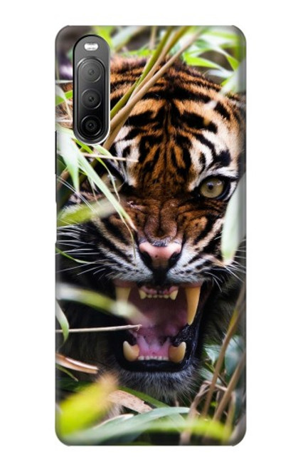 W3838 Tigre du Bengale qui aboie Etui Coque Housse et Flip Housse Cuir pour Sony Xperia 10 II