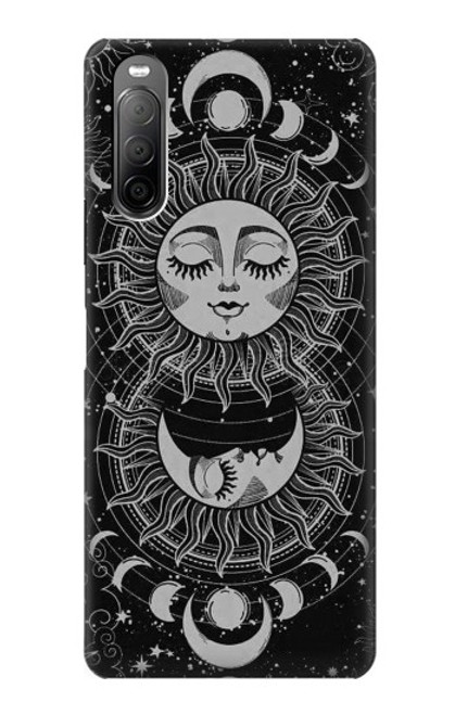 W3854 Visage de soleil mystique Croissant de lune Etui Coque Housse et Flip Housse Cuir pour Sony Xperia 10 II