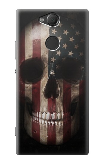 W3850 Crâne de drapeau américain Etui Coque Housse et Flip Housse Cuir pour Sony Xperia XA2