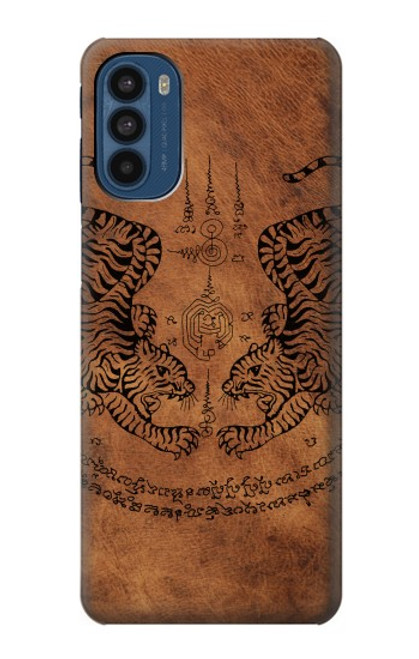 W3209 Sak Yant jumeau Tigre Etui Coque Housse et Flip Housse Cuir pour Motorola Moto G41