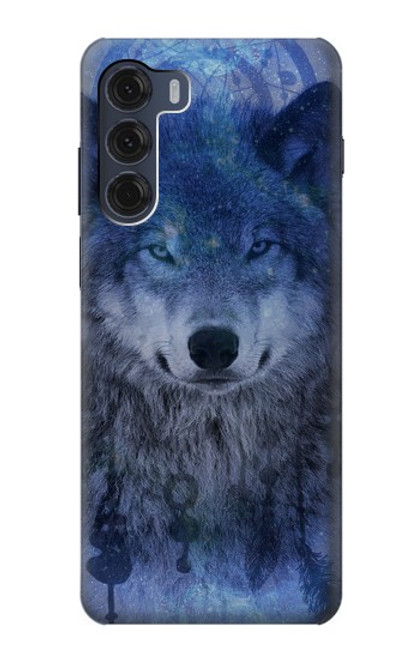 W3410 Loup Dream Catcher Etui Coque Housse et Flip Housse Cuir pour Motorola Moto G200 5G