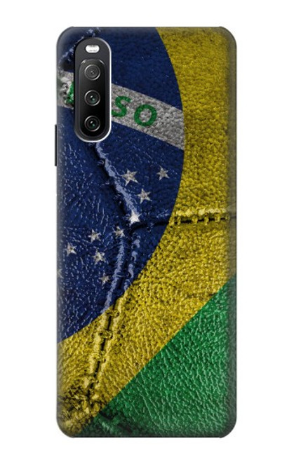 W3297 Brésil Drapeau graphique Football Millésime Etui Coque Housse et Flip Housse Cuir pour Sony Xperia 10 III Lite