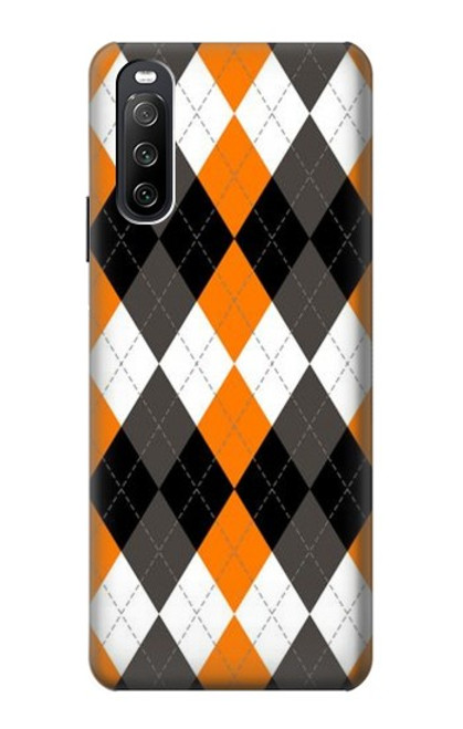 W3421 Noir Orange Blanc Argyle Plaid Etui Coque Housse et Flip Housse Cuir pour Sony Xperia 10 III Lite