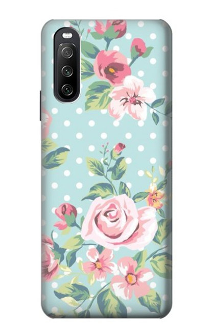 W3494 Rose à pois millésimé Etui Coque Housse et Flip Housse Cuir pour Sony Xperia 10 III Lite