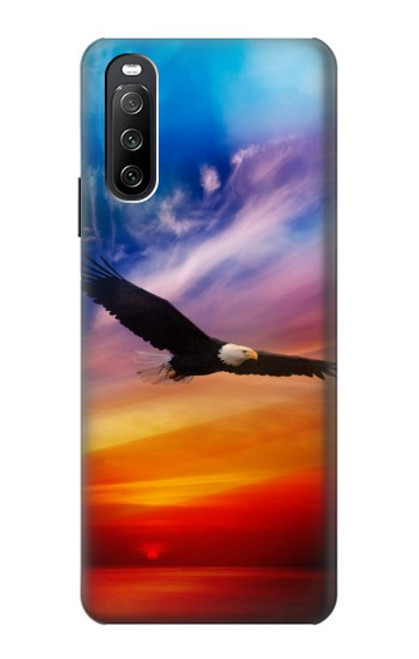 W3841 Pygargue à tête blanche volant dans un ciel coloré Etui Coque Housse et Flip Housse Cuir pour Sony Xperia 10 III Lite