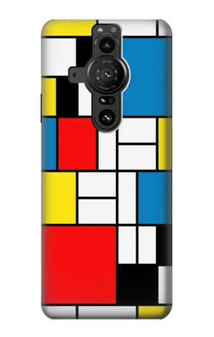 W3814 Composition de dessin au trait Piet Mondrian Etui Coque Housse et Flip Housse Cuir pour Sony Xperia Pro-I