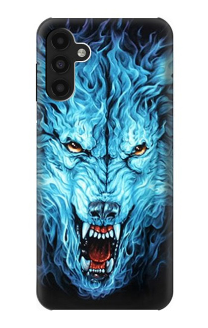 W0752 Feu bleu Loup Etui Coque Housse et Flip Housse Cuir pour Samsung Galaxy A13 4G