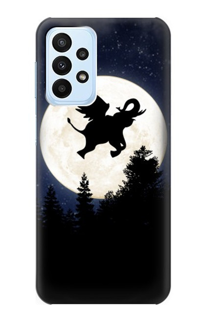 W3323 Voler l'Eléphant Nuit de pleine lune Etui Coque Housse et Flip Housse Cuir pour Samsung Galaxy A23