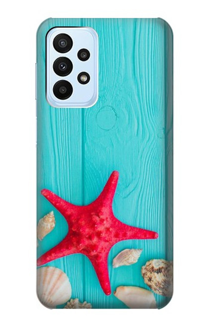 W3428 Aqua Bois Coquille d'étoile de mer Etui Coque Housse et Flip Housse Cuir pour Samsung Galaxy A23