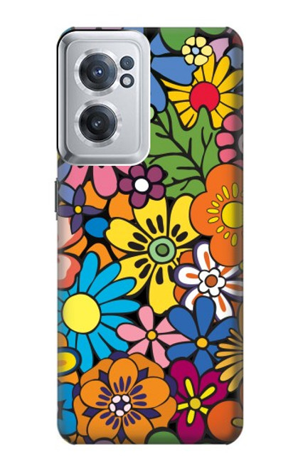 W3281 Motif coloré Hippie Fleurs Etui Coque Housse et Flip Housse Cuir pour OnePlus Nord CE 2 5G