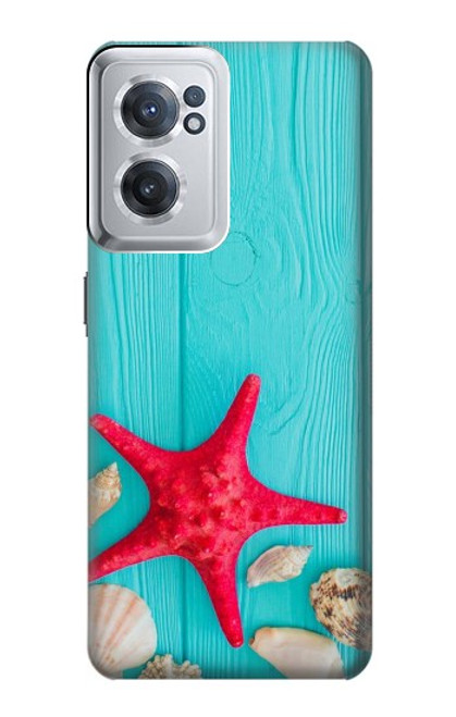W3428 Aqua Bois Coquille d'étoile de mer Etui Coque Housse et Flip Housse Cuir pour OnePlus Nord CE 2 5G