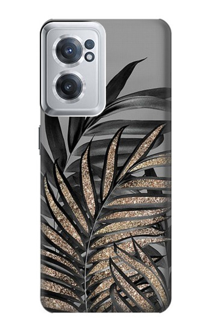 W3692 Feuilles de palmier gris noir Etui Coque Housse et Flip Housse Cuir pour OnePlus Nord CE 2 5G