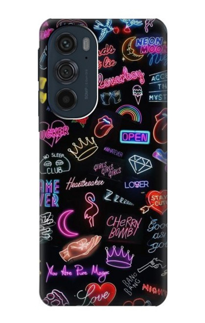 W3433 Néon graphique millésimé Etui Coque Housse et Flip Housse Cuir pour Motorola Edge 30 Pro