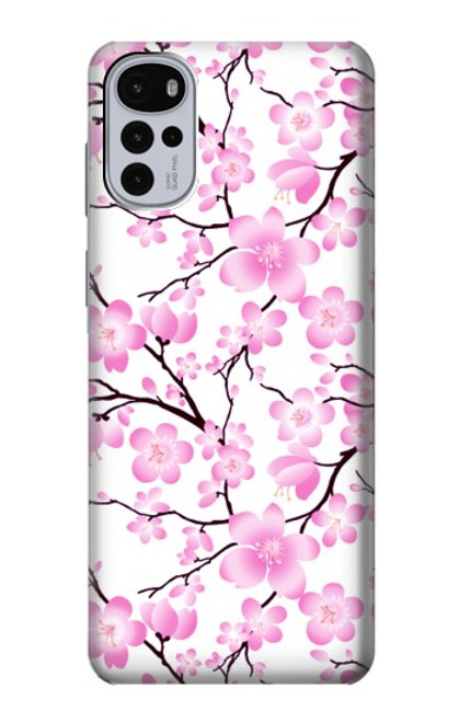 W1972 Sakura fleur de Cerisiers Etui Coque Housse et Flip Housse Cuir pour Motorola Moto G22