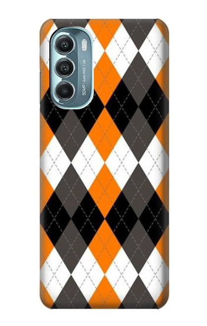 W3421 Noir Orange Blanc Argyle Plaid Etui Coque Housse et Flip Housse Cuir pour Motorola Moto G Stylus 5G (2022)