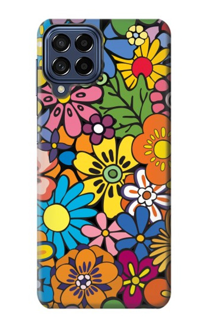 W3281 Motif coloré Hippie Fleurs Etui Coque Housse et Flip Housse Cuir pour Samsung Galaxy M53