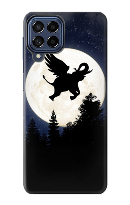 W3323 Voler l'Eléphant Nuit de pleine lune Etui Coque Housse et Flip Housse Cuir pour Samsung Galaxy M53