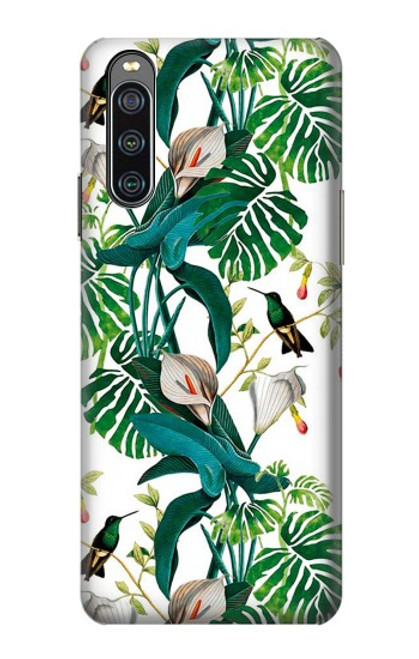 W3697 Oiseaux de la vie des feuilles Etui Coque Housse et Flip Housse Cuir pour Sony Xperia 10 IV