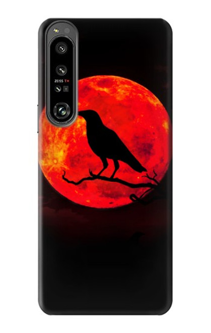 W3328 Corbeau Rouge Lune Etui Coque Housse et Flip Housse Cuir pour Sony Xperia 1 IV