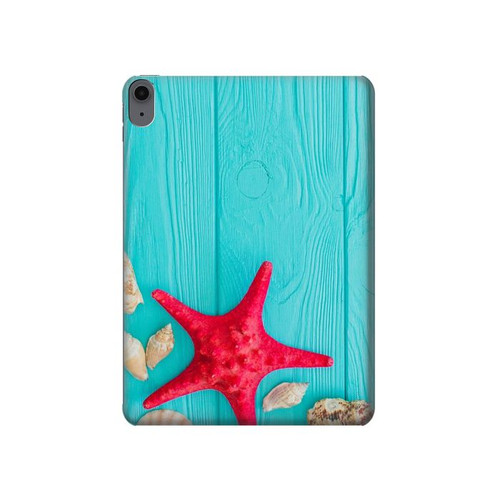 W3428 Aqua Bois Coquille d'étoile de mer Tablet Etui Coque Housse pour iPad Air (2022, 2020), Air 11 (2024), Pro 11 (2022)