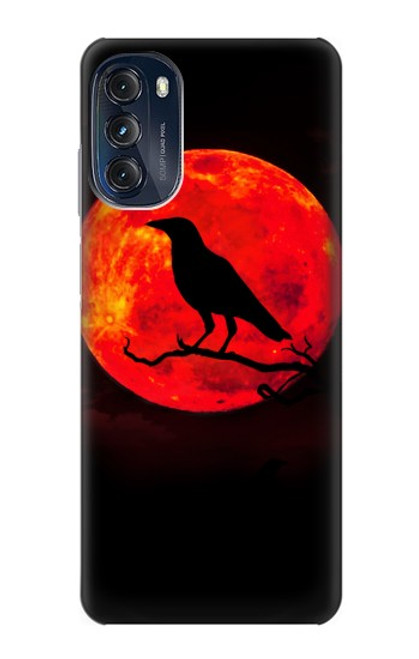 W3328 Corbeau Rouge Lune Etui Coque Housse et Flip Housse Cuir pour Motorola Moto G (2022)