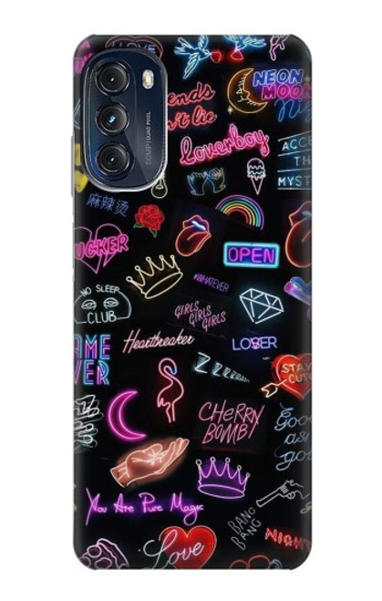 W3433 Néon graphique millésimé Etui Coque Housse et Flip Housse Cuir pour Motorola Moto G (2022)