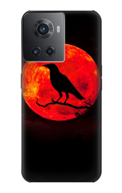 W3328 Corbeau Rouge Lune Etui Coque Housse et Flip Housse Cuir pour OnePlus Ace