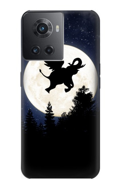 W3323 Voler l'Eléphant Nuit de pleine lune Etui Coque Housse et Flip Housse Cuir pour OnePlus 10R