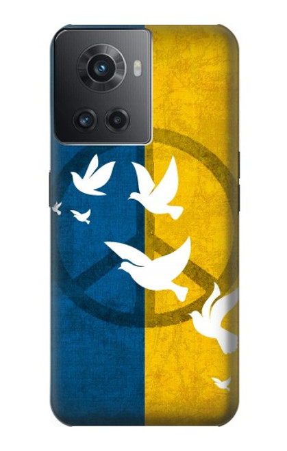 W3857 Colombe de la paix drapeau ukrainien Etui Coque Housse et Flip Housse Cuir pour OnePlus 10R