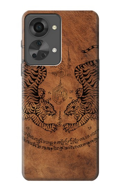 W3209 Sak Yant jumeau Tigre Etui Coque Housse et Flip Housse Cuir pour OnePlus Nord 2T