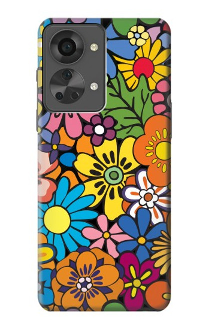 W3281 Motif coloré Hippie Fleurs Etui Coque Housse et Flip Housse Cuir pour OnePlus Nord 2T