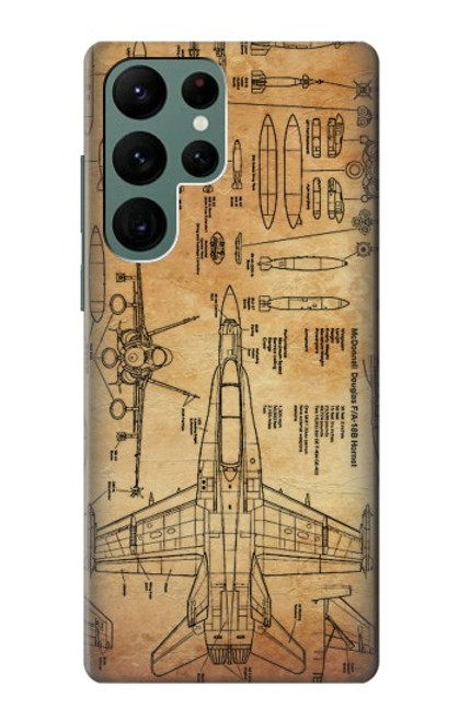 W3868 Plan d'avion vieux papier Etui Coque Housse et Flip Housse Cuir pour Samsung Galaxy S22 Ultra