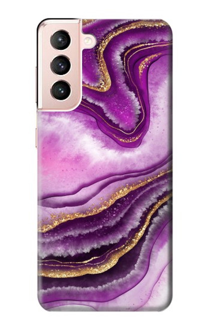 W3896 Stries d'or en marbre violet Etui Coque Housse et Flip Housse Cuir pour Samsung Galaxy S21 5G