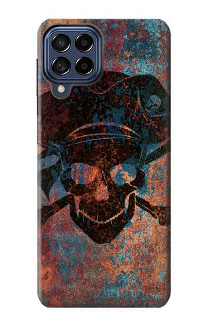 W3895 Pirate Crâne Métal Etui Coque Housse et Flip Housse Cuir pour Samsung Galaxy M53