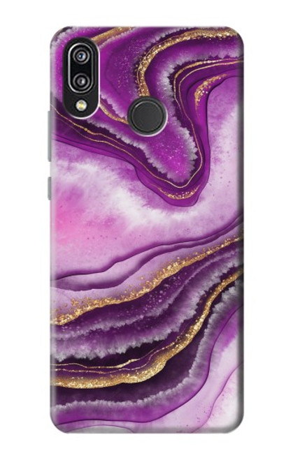 W3896 Stries d'or en marbre violet Etui Coque Housse et Flip Housse Cuir pour Huawei P20 Lite