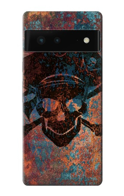 W3895 Pirate Crâne Métal Etui Coque Housse et Flip Housse Cuir pour Google Pixel 6