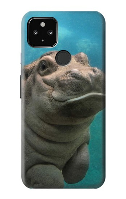 W3871 mignon, bébé, hippopotame, hippopotame Etui Coque Housse et Flip Housse Cuir pour Google Pixel 4a 5G