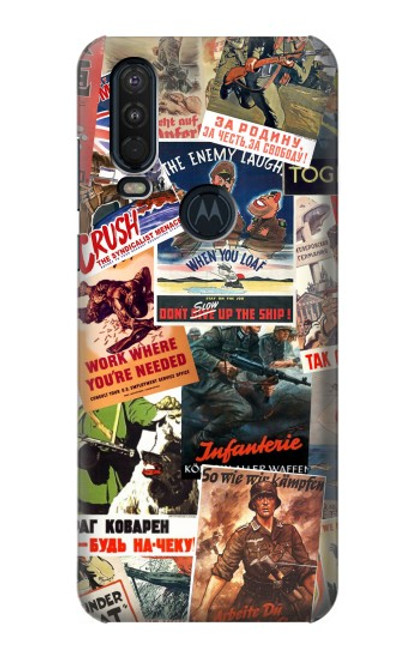 W3905 Affiche vintage de l'armée Etui Coque Housse et Flip Housse Cuir pour Motorola One Action (Moto P40 Power)