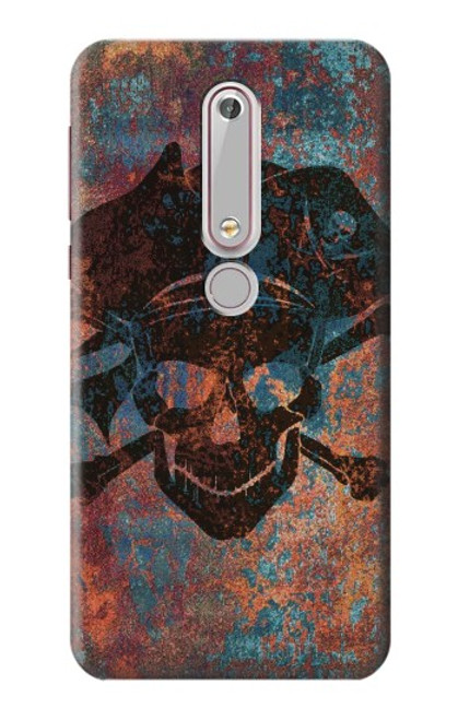 W3895 Pirate Crâne Métal Etui Coque Housse et Flip Housse Cuir pour Nokia 6.1, Nokia 6 2018