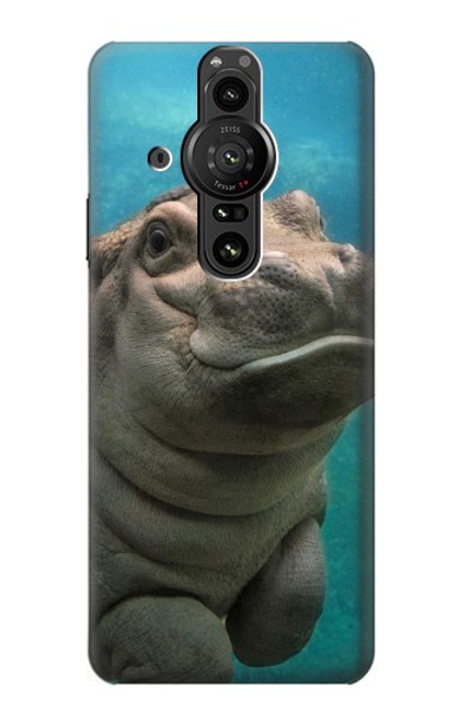 W3871 mignon, bébé, hippopotame, hippopotame Etui Coque Housse et Flip Housse Cuir pour Sony Xperia Pro-I