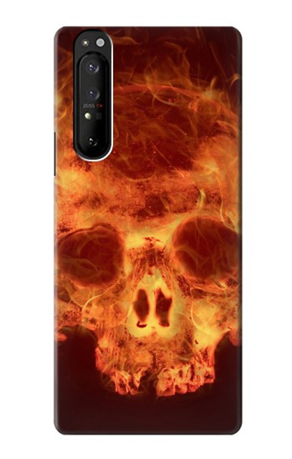 W3881 Crâne de feu Etui Coque Housse et Flip Housse Cuir pour Sony Xperia 1 III