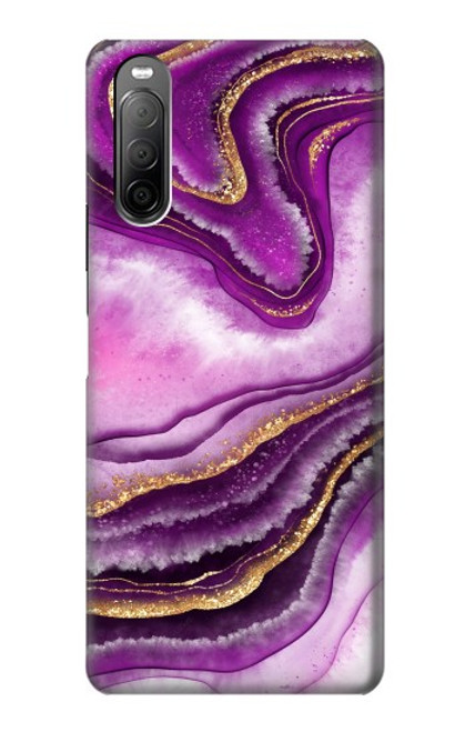 W3896 Stries d'or en marbre violet Etui Coque Housse et Flip Housse Cuir pour Sony Xperia 10 II