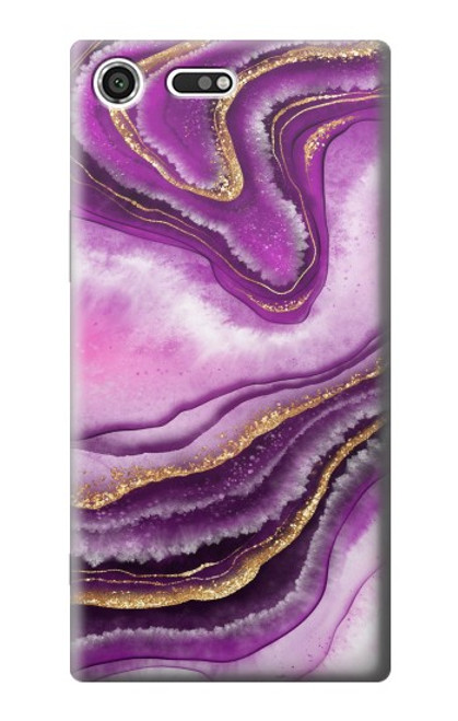 W3896 Stries d'or en marbre violet Etui Coque Housse et Flip Housse Cuir pour Sony Xperia XZ Premium