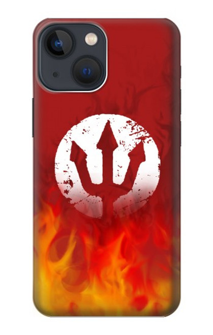 W2803 Feu Rouge Diable Lance Symbole Etui Coque Housse et Flip Housse Cuir pour iPhone 14