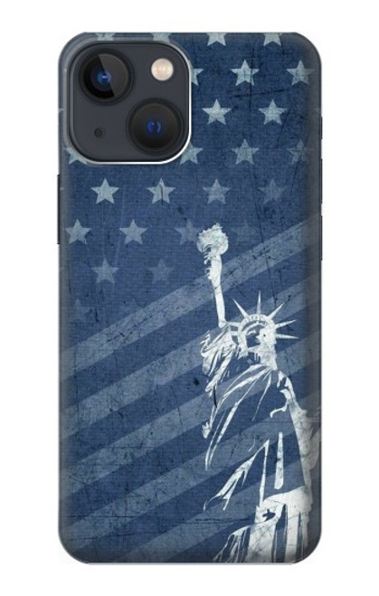 W3450 Drapeau des États-Unis Statue de la Liberté Etui Coque Housse et Flip Housse Cuir pour iPhone 14