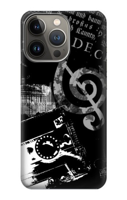 W3197 Musique Cassette note Etui Coque Housse et Flip Housse Cuir pour iPhone 14 Pro