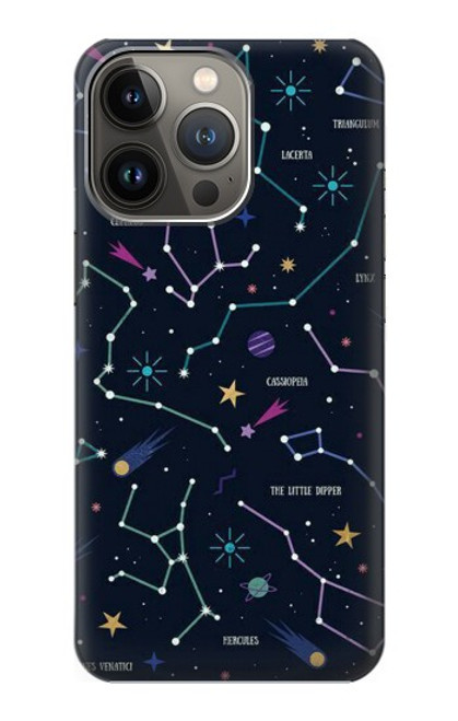 W3220 Carte Zodiaque étoiles Constellations Etui Coque Housse et Flip Housse Cuir pour iPhone 14 Pro