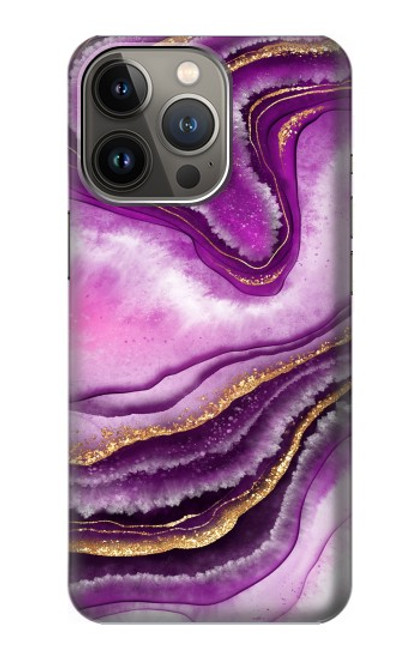 W3896 Stries d'or en marbre violet Etui Coque Housse et Flip Housse Cuir pour iPhone 14 Pro