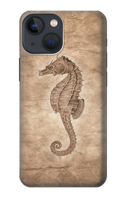 W3214 Hippocampe squelette Fossile Etui Coque Housse et Flip Housse Cuir pour iPhone 14 Plus