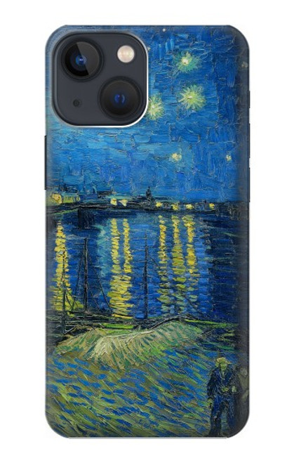 W3336 Van Gogh Nuit étoilée sur le Rhône Etui Coque Housse et Flip Housse Cuir pour iPhone 14 Plus